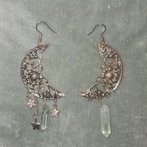 Earthbound Floral Moon Crescent Earrings